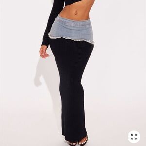 Fashion Nova Black and Denim Maxi Skirt